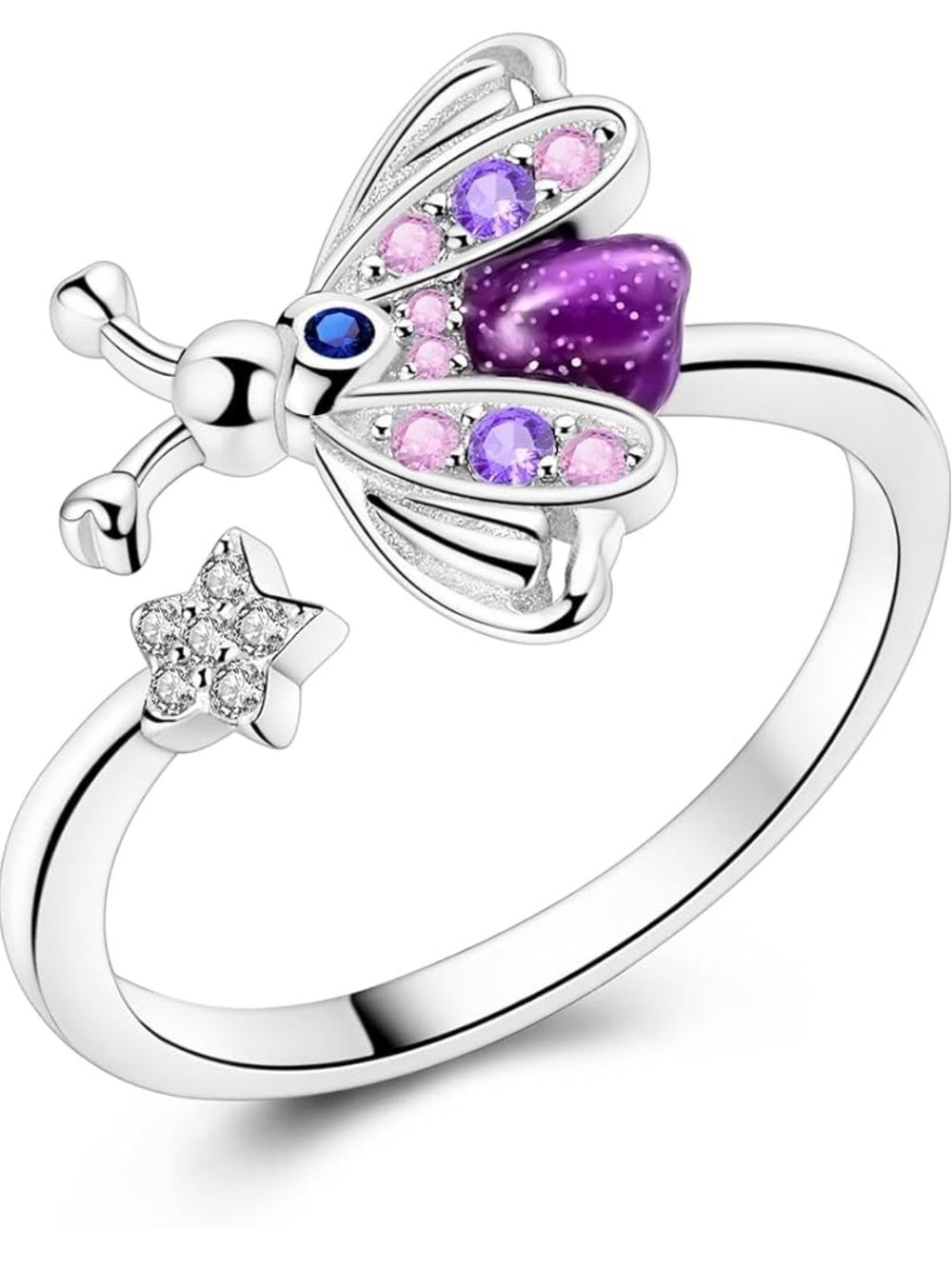 Sterling Silver Glow In The Dark Firefly Ring Size 7